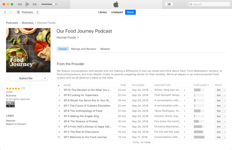 our food journey podcast in iTunes